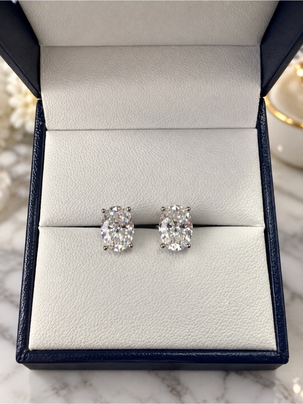 3 CTW Oval Cut Moissanite Stud Earrings 925 Sterling Silver D VVS NWT